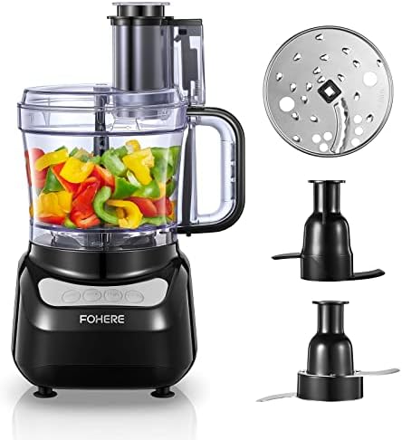 FOHERE Food Processor, 12 Cup, 2-in-1 Feed Chute Vegetable Chopper &amp; Meat Grinder for Mincing, Dicing, Shredding, Puree &amp; Kneading Dough, Stainless Steel