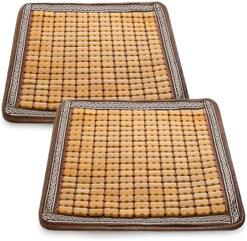 ELFULLY 2 Pcs Bamboo Chair Cushions, 16.5&#34; x 16.5&#34; Breathable Seat Mat for Summer, Anti-Slip Comfortable Seat Pad with Mahjong Design, Natural Carbonized Bamboo Butt Cooler for Car Truck Home 