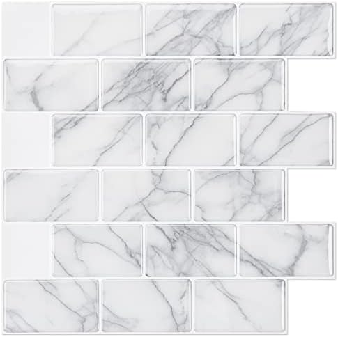 Art3d 10-Sheets Peel and Stick Backsplash Tile for Kitchen (12&#34;x12&#34;, Grey Marble) (A17053P10)