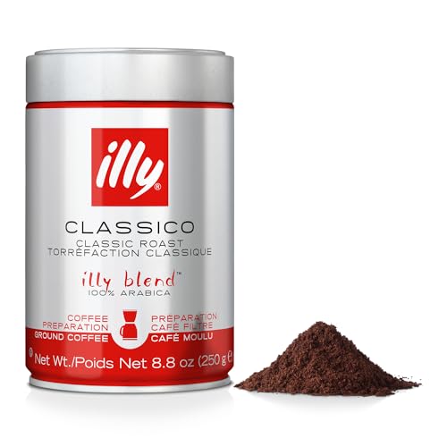 Illy Classico Ground Drip Coffee, Medium Roast, Classic Roast With Notes Of Chocolate &amp; Caramel, 100% Arabica Coffee, No Preservatives, 8.8 Ounce (Pack Of 1)