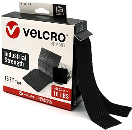 VELCRO Brand Heavy Duty Tape  16 Foot Roll  Strong Sticky Back Adhesive Holds up to 10 lbs  Industrial Strength Fasteners for Indoor or Outdoor Use  1-1\/2in Width, Black (VEL-30838-USA)