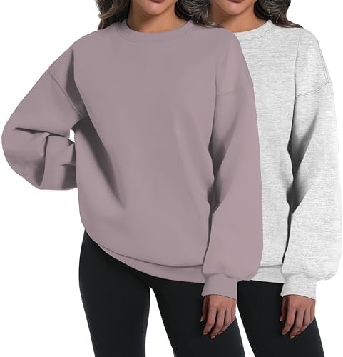 XFIFM 2 Pack Womens Oversized Sweatshirts Hoodies Long Sleeve Tops Fall Winter Clothes Crewneck Cozy Outfits Pullover Fashion