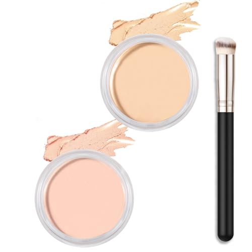 Kaely 2Pcs Cream Pot Concealer Full Coverage Makeup Set, Under Eye Brightener Color Correcting Concealer for Dark Circles, Waterproof Foundation Palette with Brush, Corrector de ojeras, 01+02
