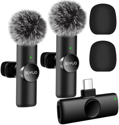 Nefuo 2 Pack Type C Mini Wireless Lavalier Microphone for iPhone 15 &amp; Android Devices, Crystal Clear Sound Quality with Noise Reduction Lapel Microphone Plug-Play for Podcast Vlog YouTube TikTok