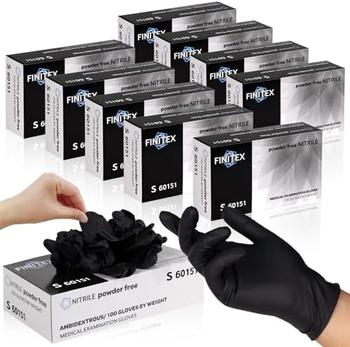 FINITEX - Black Nitrile Disposable Gloves, Exam Gloves, Powder-free, Latex-free, 3mil, Case of 10 Boxes