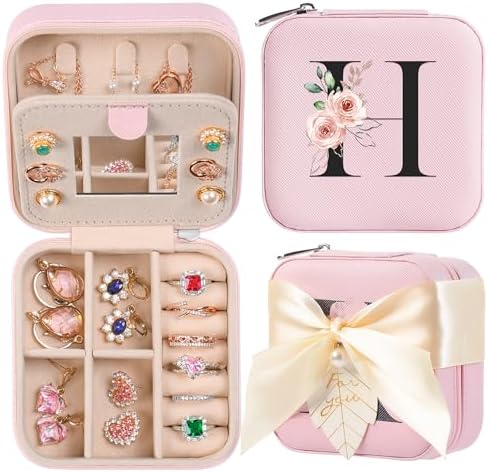 AYGXU Travel Jewelry Box for Women and Girls - Small Case With Initial A-Z - Teacher Gifts