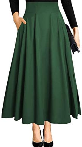 RANPHEE Women&#39;s Ankle Length High Waist A-line Flowy Long Maxi Skirt with Pockets
