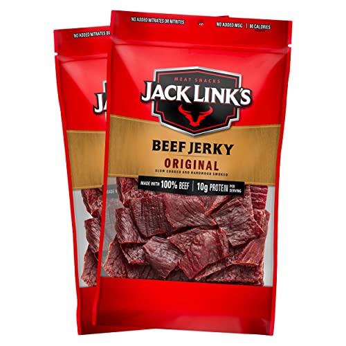 Jack Link&#39;s Beef Jerky, Original, Large Jerky Bags - Flavorful Meat Snacks, Ready to Eat Protein Snacks with 10g of Protein per Serving, Made with 100% Beef - 9 Oz. (Pack of 2)