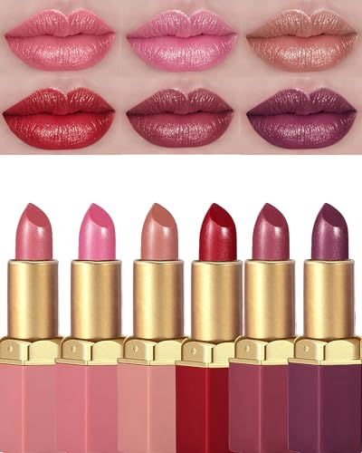 Glitter Lipstick Sets for Women Long Lasting,Light to Dark Shimmer Lipstick 24 Hour Waterproof Matte Lip Gloss Nude Pink Rose Red Brown Plum Color High Pigmented Sparkling Shiny Lip Stain Makeup Gift