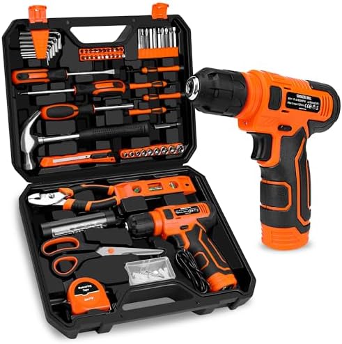 139-Piece Tool Set - Tool Kit with 8V Cordless Drill Driver in ToolBox Storage Case, General Household Drill Set for Home Repairs, Handyman, DIY Projects