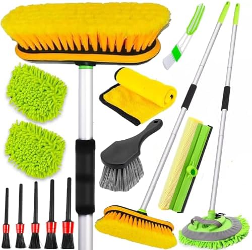 DGHEYQT 62&#39;&#39; Car Wash Brush with Long Handle, Car Wash Kit with Tire Brush, Tower, Window Squeegee, Chenille Microfiber,Car Detailing Brushes, Car Cleaning Brush Kit Supplies for Car, Truck, S