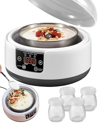 36 Hour Yogurt Maker, Automatic Digital Yoghurt Maker with Constant Temperature Control and Timer, Multifunctional Probiotic Yogurt Machine for Home Cheese, Fruit Wine (With 4 Glass Jars 42 Ozs)