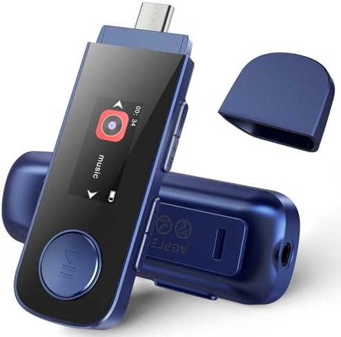 64GB USB MP3 Player with Bluetooth, AGPTEK U5PL 2 in 1 Type-C &amp; USB Music Player with Clip, FM Radio, Recording, Support Mobile Phone Connection(Dark Blue)