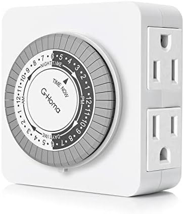 G-Homa 24-Hour Mechanical Timer Outlet with 2 Grounded Outlets - For Lamps, Holiday Lights