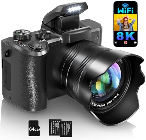 IGXHAVIZ 8K Digital Cameras for Photography Autofocus, WiFi 88MP Vlogging Camera with Dual-Lens, Flash, 16X Digital Zoom, Touch Screen, Travel Camera Anti-Shake with Lens Hood, 64GB Card,2 Batteries
