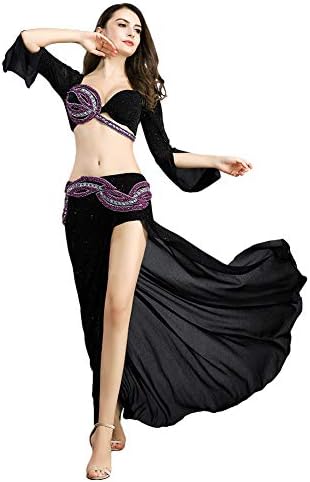 ROYAL SMEELA Belly Dance Costume for Women Belly Dance Skirt Slit Sexy Belly Dance Bra Top Long Sleeve Carnival Outfits