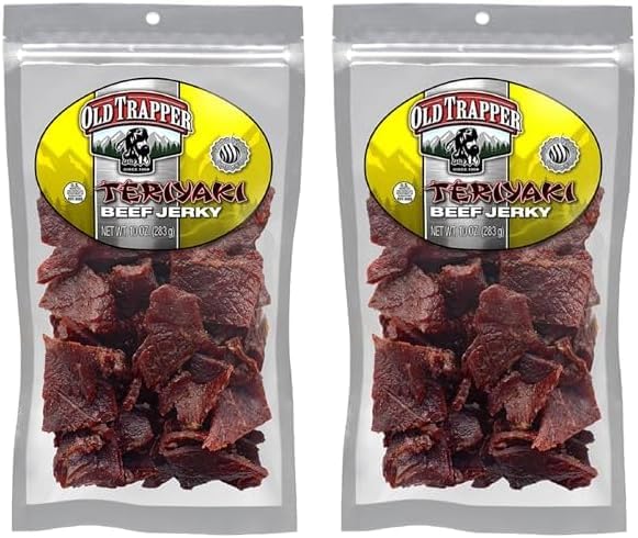 Old Trapper Beef Jerky, Teriyaki 10-Ounce Individual Pack, Tender Meat Snack for Lunches or Between Meals, 11 Grams of Protein, Zero Grams of Fat, and 70 Calories per Ounce (Pack of One) (Pack of 2)