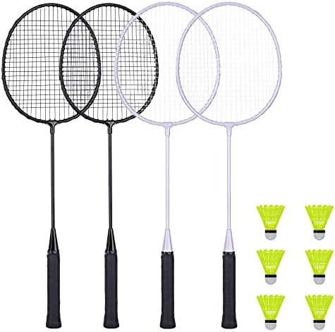 AboveGenius Badminton Rackets Set with 6 Shuttlecocks, Lightweight Badminton Set of 4 for Outdoor Backyard Games, Racquets with Durability for Beginners and Casual Players