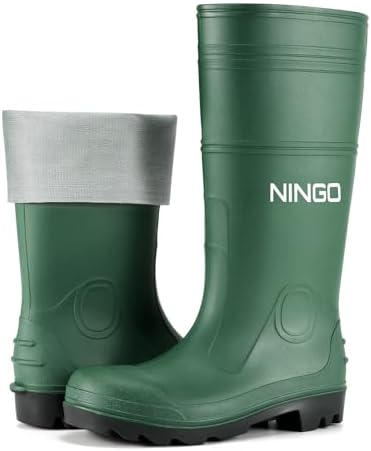 NINGO Men&#39;s Steel Toe Rain Boots, Waterproof Rubber Boots, Seamless PVC Rainboots, Puncture and Slip Resistant, Outdoor Fishing Gardening Boots for Men, for Agriculture and Industrial Working