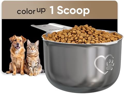 Color Up 1 Cup Pet Food Scoop \u2013 Stainless Steel Dog Food Scoop Cup (16 Tbsp) \u2013 Heavy-Duty, Rust-Resistant Measuring Scoop for Dogs, Cats, Birds &amp; Rabbits \u2013 Ideal for Dry Food &amp; 