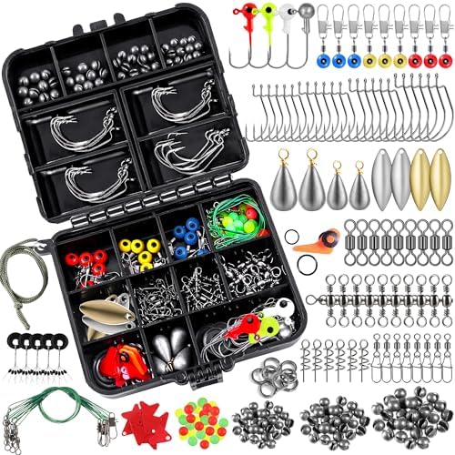 TOPFORT 187\/343pcs Fishing Accessories Kit, Organized Fishing Tackle Box with Tackle Included, Fishing Hooks, Fishing Weights Sinkers, Fishing Gear and Equipment, Fishing Gift for Men