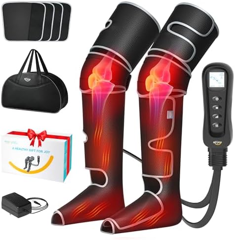 ALLJOY Leg Massager for Circulation and Pain Relief FSA, Gifts for Men Women Dad Mom, Leg Massager with Heat and Compression, 2 Heat 5 Modes 4 Intensities 4 Extenders