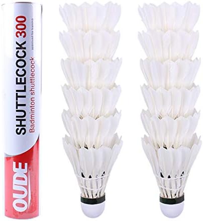 OUDE 12-Pack White Goose Feather Badminton Shuttlecocks with High Stability and Durability,High Speed Badminton Birdies Balls Model 300