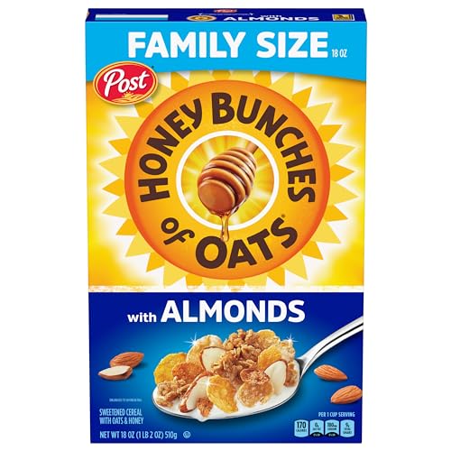 Honey Bunches of Oats with Almonds Breakfast Cereal, Honey Cereal with Granola Clusters and Sliced Almonds, Family Size, 18 OZ Box