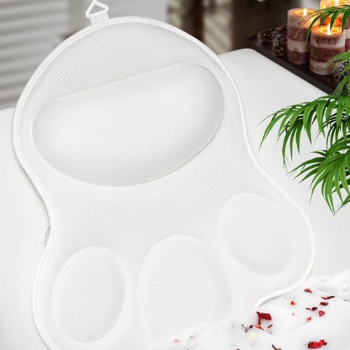 JUSDOO Deluxe Bath Pillow \\ u2013 Ultra Thick Anti Slip Bath Pillow with Rubber Back, Head and Neck Support, Suitable for Soaking, Spa Bathroom Accessories, Suitable for All Bathtubs (White)