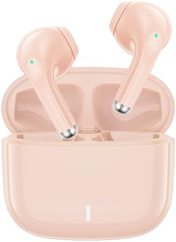 Bluetooth Headphone Small Ear Bud for Women Girls Workout Sports Gym Earphones 5.3 Wireless Earbud with Mic for Apple iPhone 15 16 Pro Max 16e 14 Plus 13 Google Pixel Samsung Galaxy S25 S24 Pink