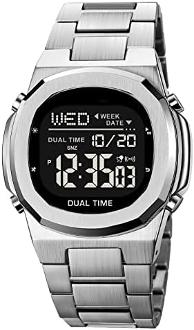 Reginald Men&#39;s Multifunctional Electronic Watch Outdoor Sports Watch LED Large Digital Display Timing Stainless Steel Watch