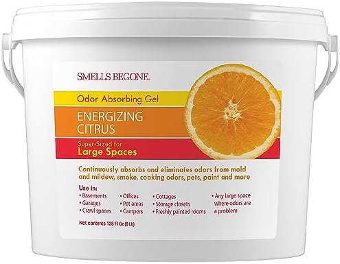 SMELLS BEGONE 1-Gallon Odor Absorber Gel - Air Freshener &amp; Odor Eliminator for Homes, Garages &amp; Commercial Buildings - Industrial Size - Energizing Citrus Scent