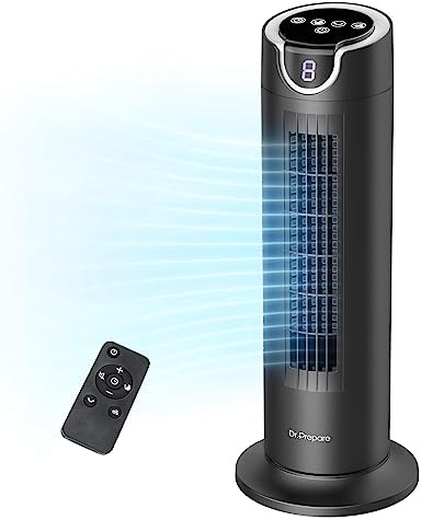 DR.PREPARE Tower Fan for Bedroom, 25 dB Quiet DC Bladeless Fan with Remote, 8 Speeds, 1-8H Timer, 80° Oscillating Fans for Indoors, 16 Inch Portable Desk Table Fans for Room, Home, Office