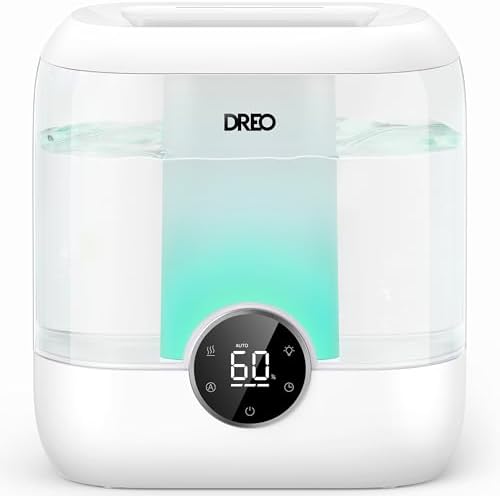 Dreo 6L Top Fill Humidifiers for Bedroom, 60H Runtime Supersized Cool Mist Humidifier for Large Room, 28 dB Quiet Baby Air Humidifiers for Nursery, Plants, Indoor, Night Light, LED Display, Ultrasonic