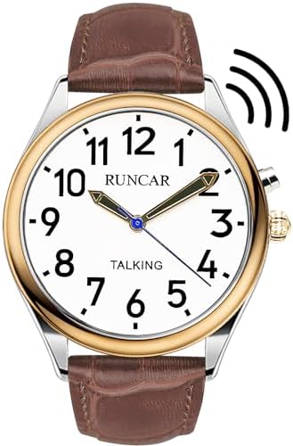 RUNCAR American English Talking Watch Speaks Clear and Loud Time, Date and Alarm Time,Large and Clear Voice Men&#39;s Talking Watch for Senior,Visually impaired or Blind People