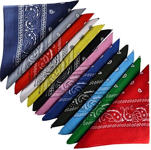 Assorted Colors Paisley Cowboy Bandana 12 Pack Unisex Thick 100% Cotton Square Bandanas Scarf Head Wraps For Men Women By Fanni Youpin