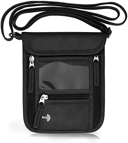 WALNEW Passport Holder Neck Pouch Travel Wallet for Women and Men, RFID Blocking Security Slim Traveling Wallet with Around Neck Lanyard Strap