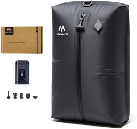 Megaback Vacuum Bags for Travel, IP67 Reusable Vacuum Seal Bags for Clothing with Electric Pump, Vacuum Seal Packing cube for Suitcases, Backpack &amp; Travel (1PC+Pump)
