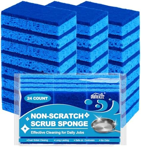 HOMEXCEL Sponges Kitchen 24pcs, Non-Scratch Scrub Dish Sponge Safe on Non-Stick Cookware, Dual Sided Cleaning Sponges for Kitchen, Household, Bathroom and More
