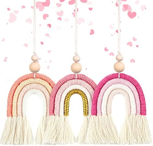 Frienda 3 Pieces Boho Rainbow Car Charm Essential Oil Diffusers for Car Cute Air Fresheners Handmade Hanging Accessories Decor(Classic Style)