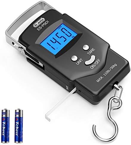 Dr.meter Fish Scale Luggage Scale Fishing Gear - 110lb\/50kg Backlit LCD Display Digital Scale with Built-in Measuring Tape - Fishing Scale with 2 AAA Batteries, Pocket Size - Fishing Gifts for Men