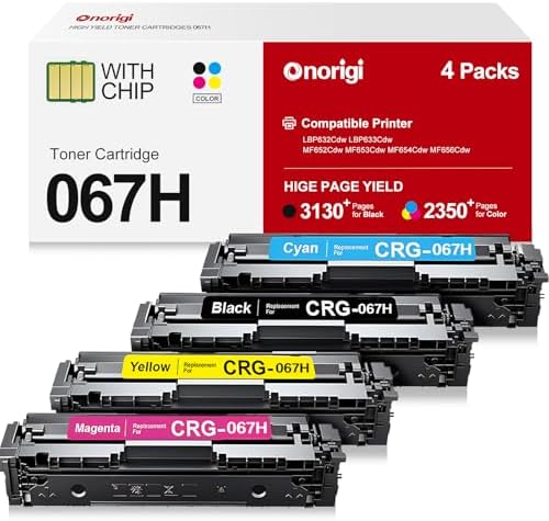 Onorigi 067H MF656Cdw Toner Cartridge Set Compatible for Canon 067H 067 Toner for Canon imageClass LBP633Cdw, LBP632Cdw, LBP631Cw, MF651Cw, MF653Cdw, MF654Cdw, MF655Cdw, MF656Cdw (067H, 4Pack)