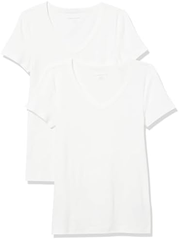 Amazon Essentials Women&#39;s Slim-Fit Short-Sleeve V-Neck T-Shirt, Pack of 2