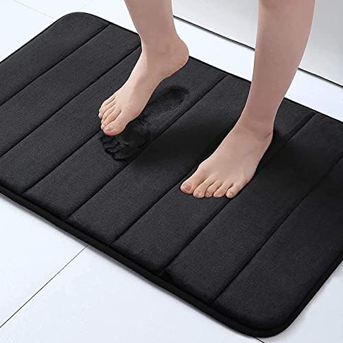 Buganda Memory Foam Bath Mat, 24&#34; x 16&#34;, Ultra Soft and Non-Slip Bathroom Rugs, Water Absorbent and Machine Washable Bath Rug for Bathroom, Shower, and Tub, Black