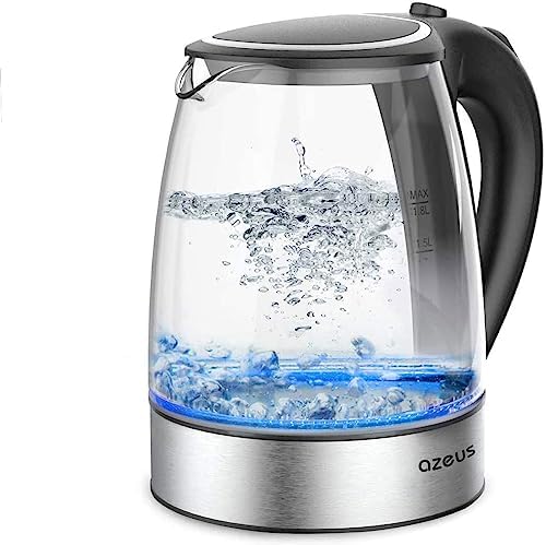 AZEUS Fast Boil Electric Water Kettle, 1.8L Large Capacity with Auto Shut-Off and Boil-Dry Protection, BPA-Free Borosilicate Glass &amp;Stainless Steel