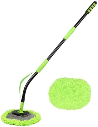 Curved Car Wash Brush Mop 47&#34; with Long Handle Sturdy Metal Pole 3 Grip Points Washing Wand Auto Cleaning Tool Kit Scratch-Free Chenille Microfiber Soft Duster for Cars RV SUV Truck Caravan Van Wi
