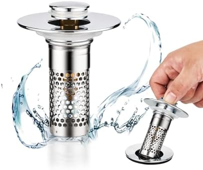 JIANMIAN Bathroom Sink Stopper, Sink Drain Strainer for 1.1-1.45 Inch, Upgraded Pop Up Filter with Basket Hair Catcher 1pc