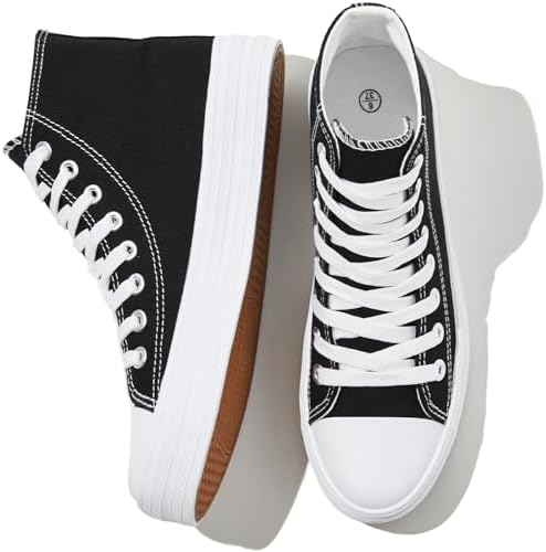 Witwatia Women&#39;s High Top Canvas Shoes Black White Fashion Sneakers for Women Comfortable Lace Up Walking Shoes