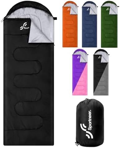 Sportneer Sleeping Bag, 3 Seasons Warm Cold Weather Sleeping Bags for Adults Kids Boys Girls with Compression Sack- Lightweight Camping Essentials Gear Accessories, Backpacking, Hiking