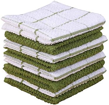 AMOUR INFINI Cotton Kitchen Dish Cloths Set of 8 \u2013 Highly Absorbent, Super Soft Premium Terry Cleaning Cloth (12&#34;x12&#34; Inch) Premium Dishcloths for Washing Dishes (Green)